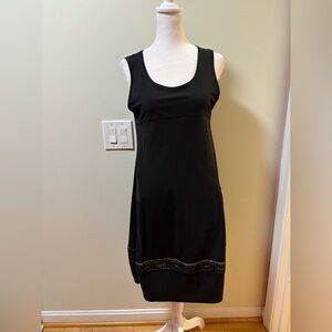 Sunlight Paris boutique black jersey euro midi dress sz M packable travel